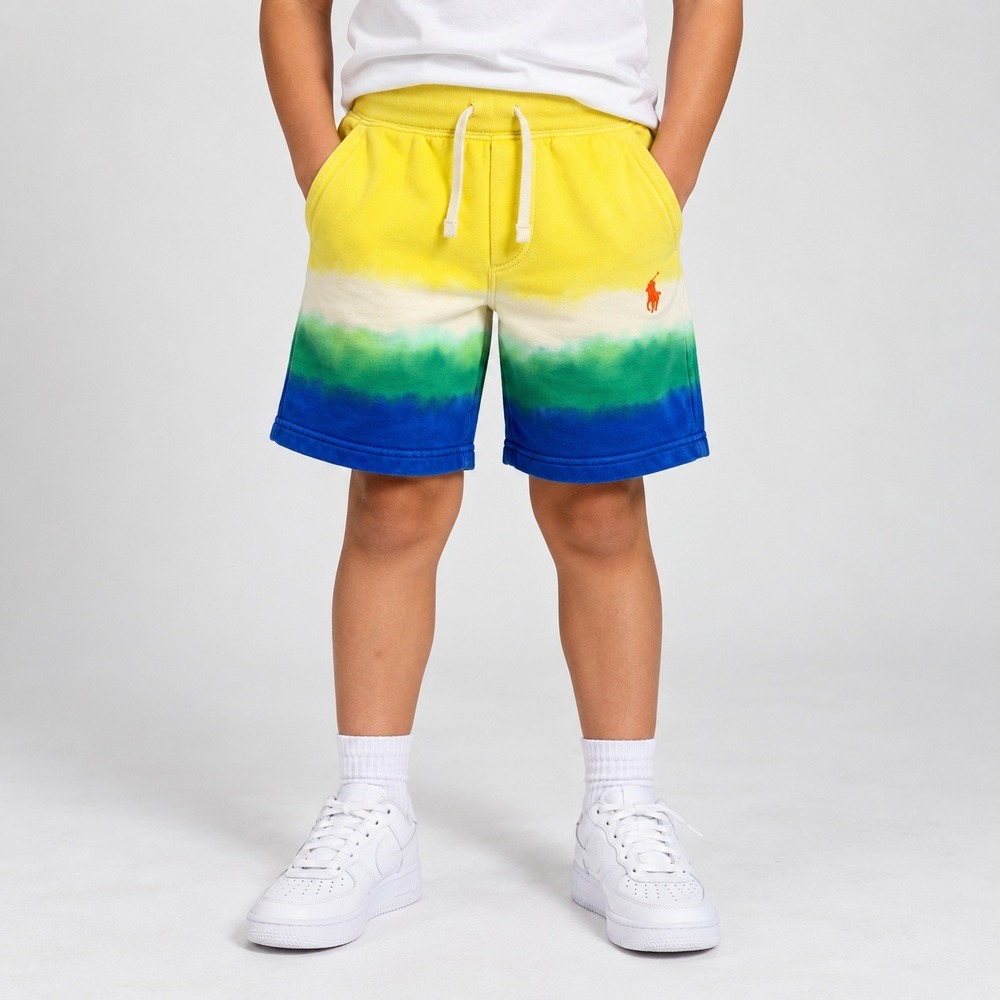 Polo Ralph Lauren Boys Yellow Green Blue Dip Dye Fleece Shorts Size S 8